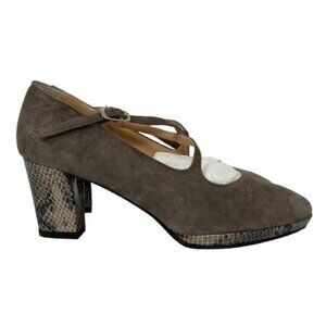 NWOB Y2K Soré Fontana Di Trevi Suede & Snake Print Mary Jane 38.5 Block Heel
